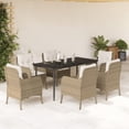 thumbnail image 1 of vidaXL 7 Piece Patio Dining Set with Cushions Beige Poly Rattan, 1 of 7