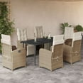 thumbnail image 1 of vidaXL 7 Piece Patio Dining Set with Cushions Beige Poly Rattan, 1 of 9