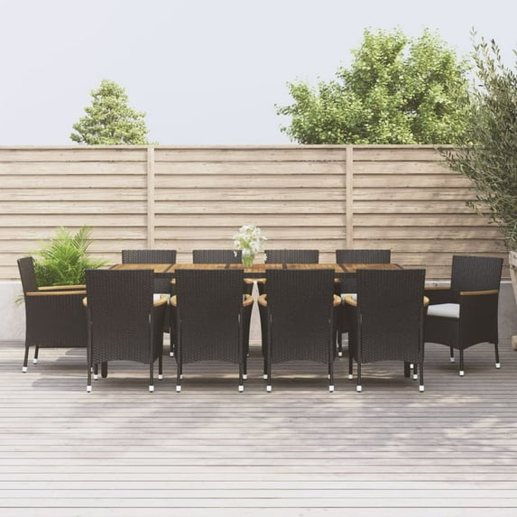 vidaXL Patio Dining Set with Cushions Outdoor Furniture Black Poly Rattan