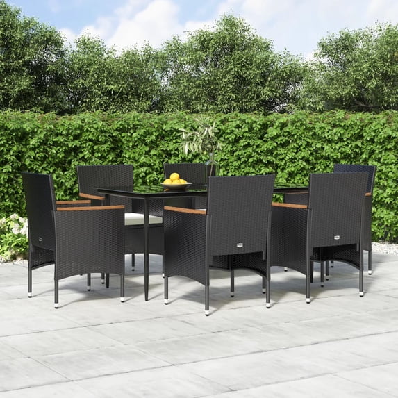 vidaXL 7 Piece Patio Dining Set with Cushions Black