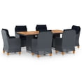 thumbnail image 1 of vidaXL 7 Piece Patio Dining Set with Cushions Poly Rattan Dark Gray, 1 of 11