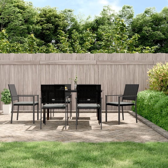 vidaXL 7 Piece Patio Dining Set with Cushions Poly Rattan and Steel