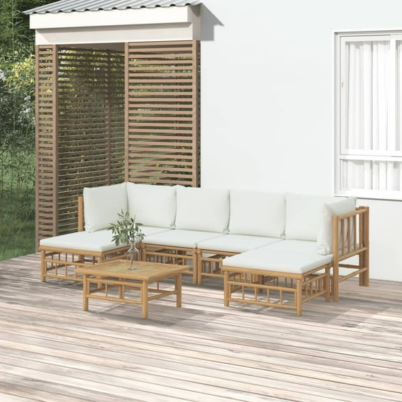 vidaXL 7 Piece Patio Lounge Set with Cream White Cushions Bamboo