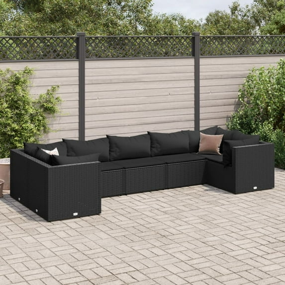 vidaXL 7 Piece Patio Lounge Set with Cushions Black Poly Rattan