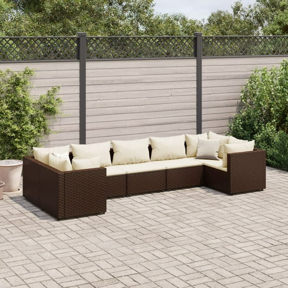 vidaXL 7 Piece Patio Lounge Set with Cushions Brown Poly Rattan