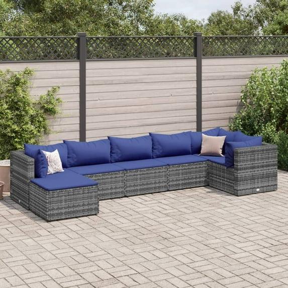 vidaXL 7 Piece Patio Lounge Set with Cushions Gray Poly Rattan