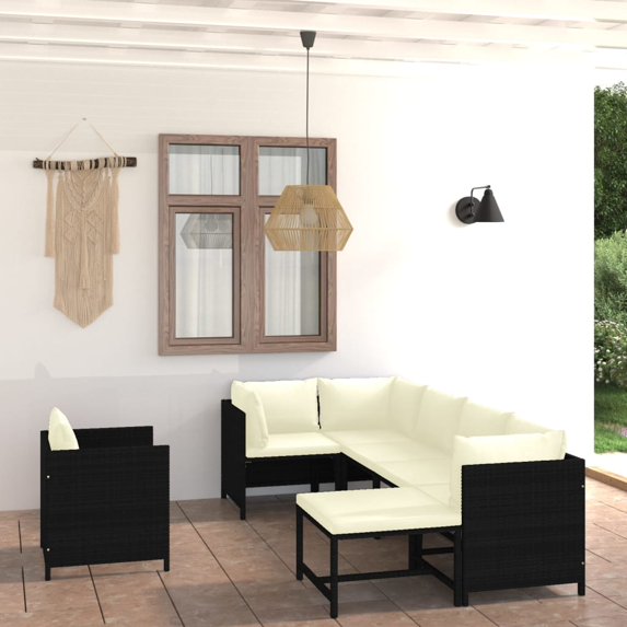 vidaXL 7 Piece Patio Lounge Set with Cushions Poly Rattan Black