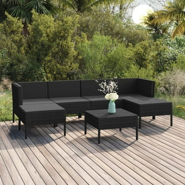 vidaXL 7 Piece Patio Lounge Set with Cushions Poly Rattan Black