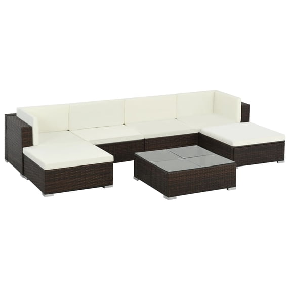 vidaXL 7 Piece Patio Lounge Set with Cushions Poly Rattan Brown, 313745