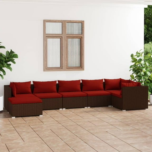 vidaXL 7 Piece Patio Lounge Set with Cushions Poly Rattan Brown