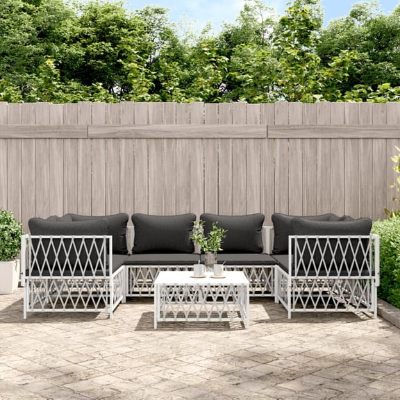 vidaXL 7 Piece Patio Lounge Set with Cushions White Steel