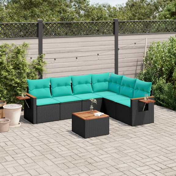vidaXL 7 Piece Patio Sofa Set with Cushions Black Poly Rattan (US only)