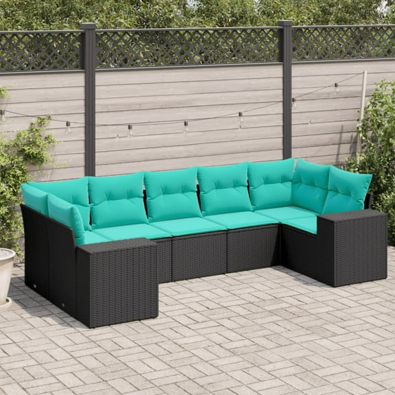 vidaXL 7 Piece Patio Sofa Set with Cushions Black Poly Rattan