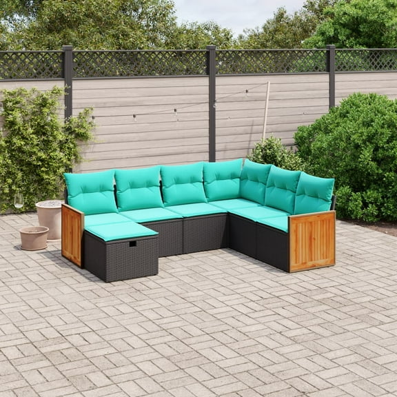 vidaXL 7 Piece Patio Sofa Set with Cushions Black Poly Rattan