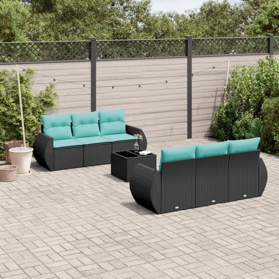 vidaXL 7 Piece Patio Sofa Set with Cushions Black Poly Rattan