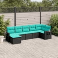 thumbnail image 1 of vidaXL 7 Piece Patio Sofa Set with Cushions Black Poly Rattan, 1 of 11
