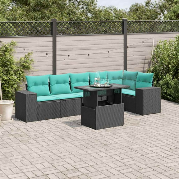 vidaXL 7 Piece Patio Sofa Set with Cushions Black Poly Rattan