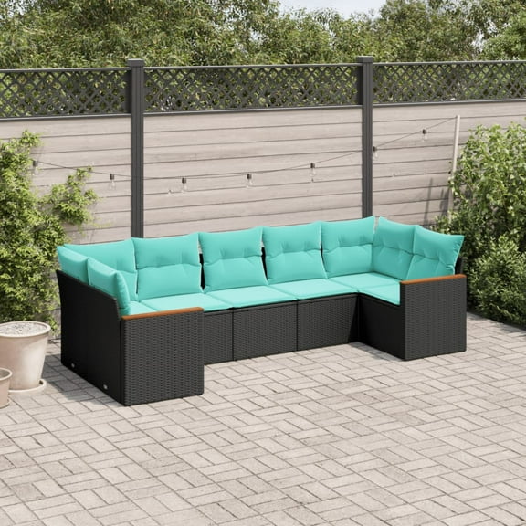 vidaXL 7 Piece Patio Sofa Set with Cushions Black Poly Rattan