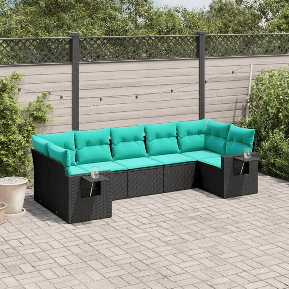 vidaXL 7 Piece Patio Sofa Set with Cushions Black Poly Rattan
