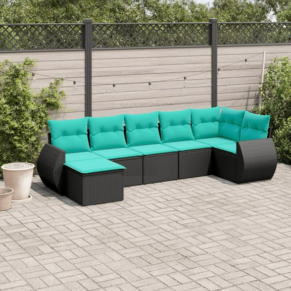 vidaXL 7 Piece Patio Sofa Set with Cushions Black Poly Rattan