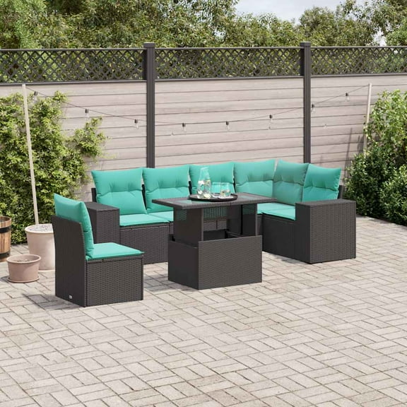 vidaXL 7 Piece Patio Sofa Set with Cushions Black Poly Rattan