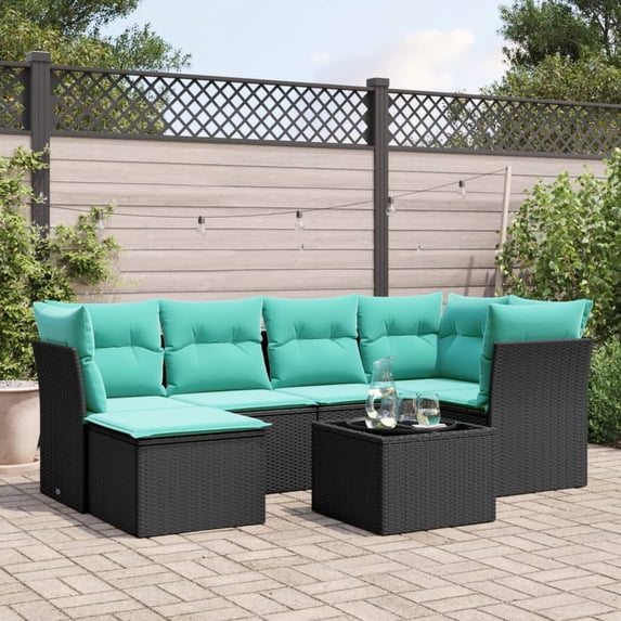 vidaXL 7 Piece Patio Sofa Set with Cushions Black Poly Rattan