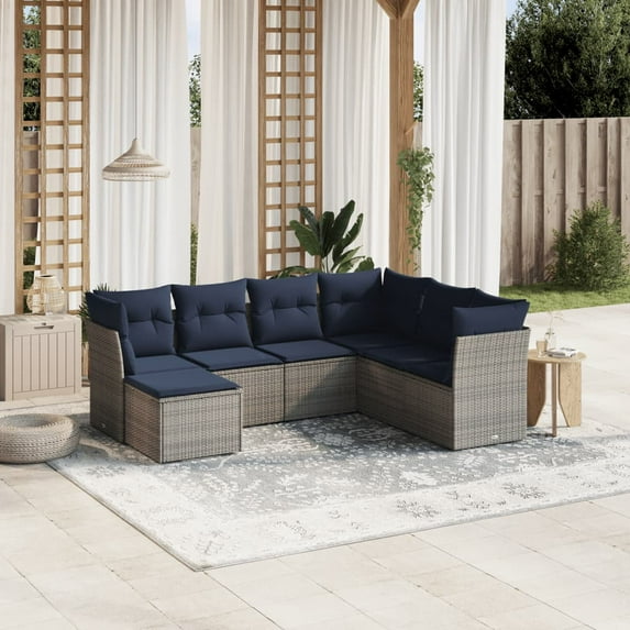 vidaXL 7 Piece Patio Sofa Set with Cushions Gray Poly Rattan