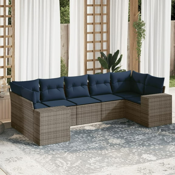 vidaXL 7 Piece Patio Sofa Set with Cushions Gray Poly Rattan