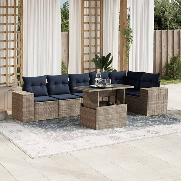 vidaXL 7 Piece Patio Sofa Set with Cushions Gray Poly Rattan