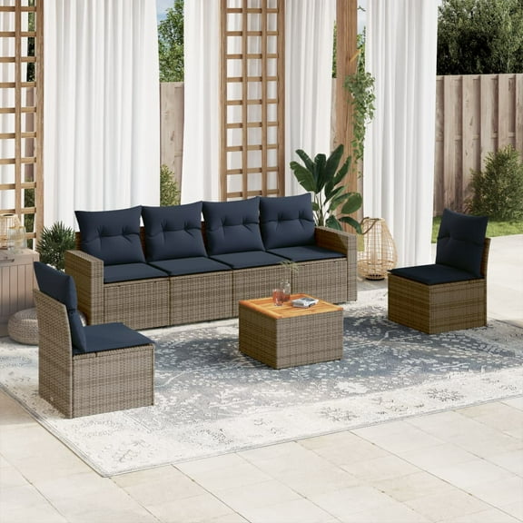 vidaXL 7 Piece Patio Sofa Set with Cushions Gray Poly Rattan