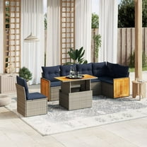 vidaXL 7 Piece Patio Sofa Set with Cushions Gray Poly Rattan
