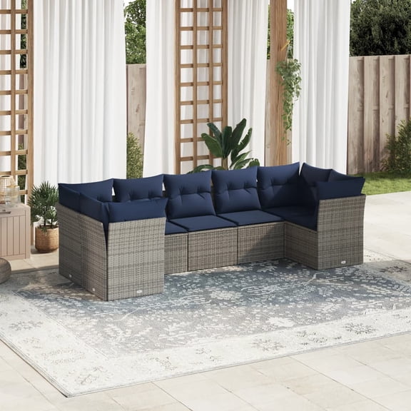 vidaXL 7 Piece Patio Sofa Set with Cushions Gray Poly Rattan