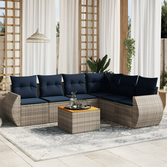 vidaXL 7 Piece Patio Sofa Set with Cushions Gray Poly Rattan