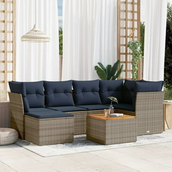vidaXL 7 Piece Patio Sofa Set with Cushions Gray Poly Rattan