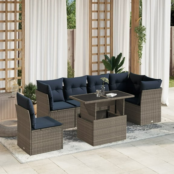 vidaXL 7 Piece Patio Sofa Set with Cushions Gray Poly Rattan