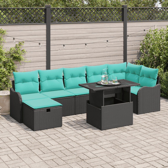 vidaXL 8 Piece Garden Sofa Set with Cushions Black Poly Rattan