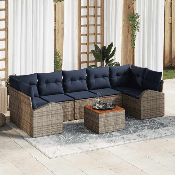 vidaXL 8 Piece Garden Sofa Set with Cushions Grey Poly Rattan Acacia