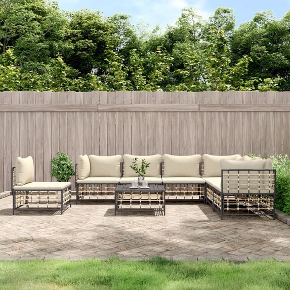 vidaXL 8 Piece Patio Lounge Set with Cushions Anthracite Poly Rattan