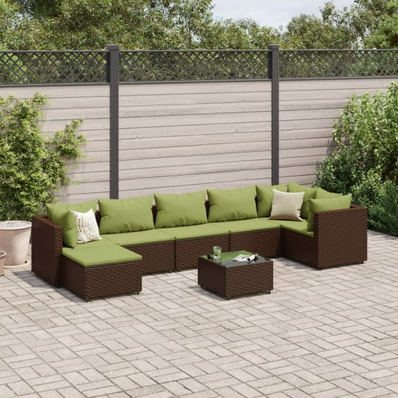 vidaXL 8 Piece Patio Lounge Set with Cushions Brown Poly Rattan