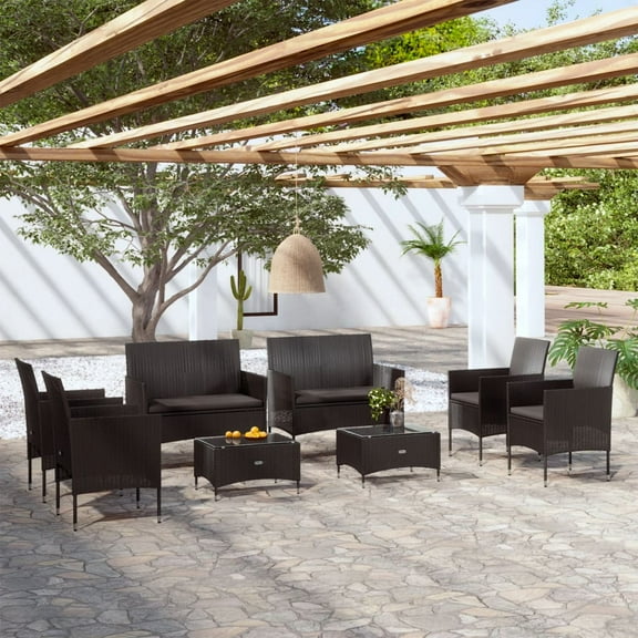 vidaXL 8 Piece Patio Lounge Set with Cushions Poly Rattan Black, 3095953