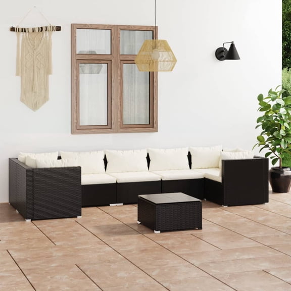 vidaXL 8 Piece Patio Lounge Set with Cushions Poly Rattan Black
