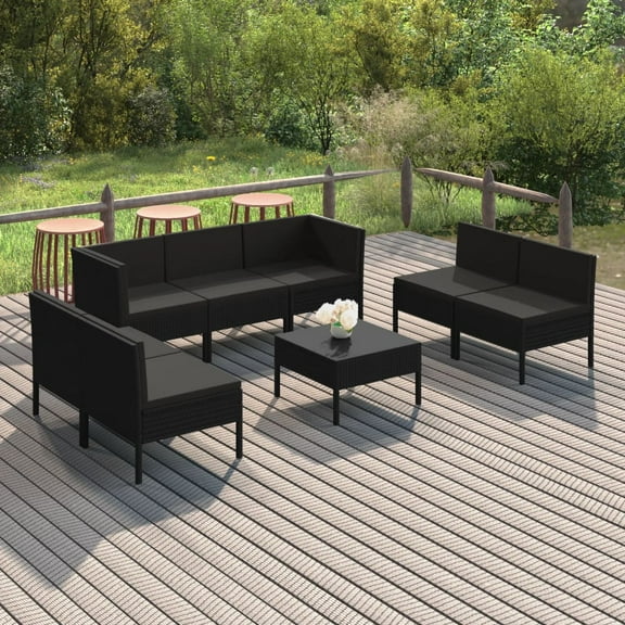 vidaXL 8 Piece Patio Lounge Set with Cushions Poly Rattan Black