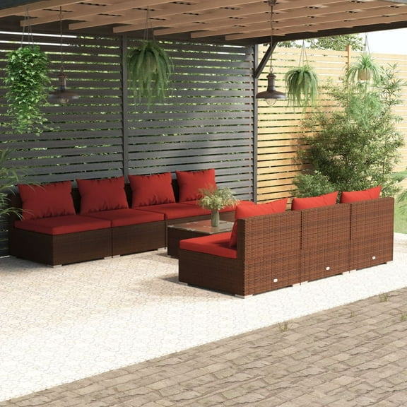 vidaXL 8 Piece Patio Lounge Set with Cushions Poly Rattan Brown, 3101467