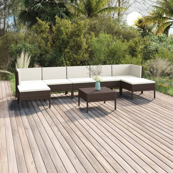 vidaXL 8 Piece Patio Lounge Set with Cushions Poly Rattan Brown