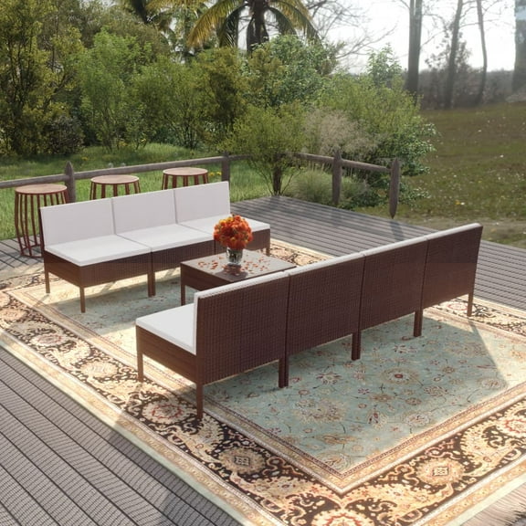 vidaXL 8 Piece Patio Lounge Set with Cushions Poly Rattan Brown
