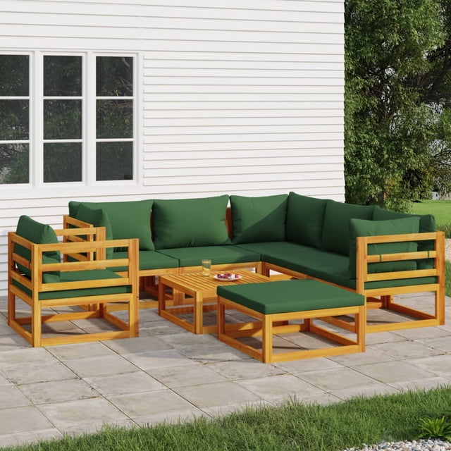 vidaXL 8 Piece Patio Lounge Set with Green Cushions Solid Wood ...