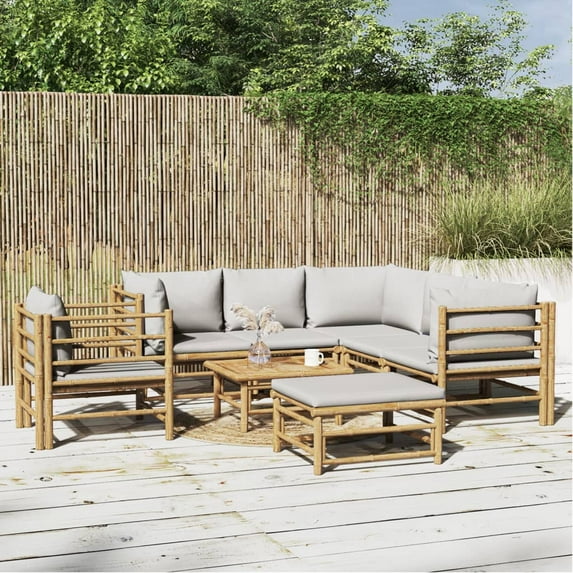 vidaXL 8 Piece Patio Lounge Set with Light Gray Cushions Bamboo