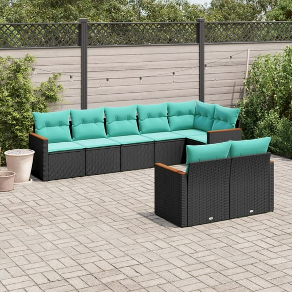 vidaXL 8 Piece Patio Sofa Set with Cushions Black Poly Rattan