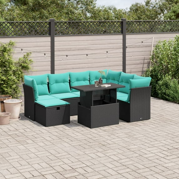 vidaXL 8 Piece Patio Sofa Set with Cushions Black Poly Rattan