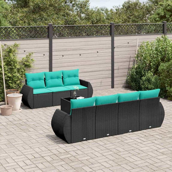 vidaXL 8 Piece Patio Sofa Set with Cushions Black Poly Rattan